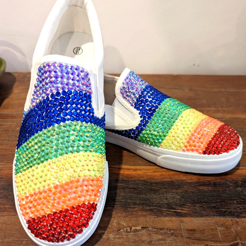 Rainbow Pride Rhinestone Sneakers - Brand New